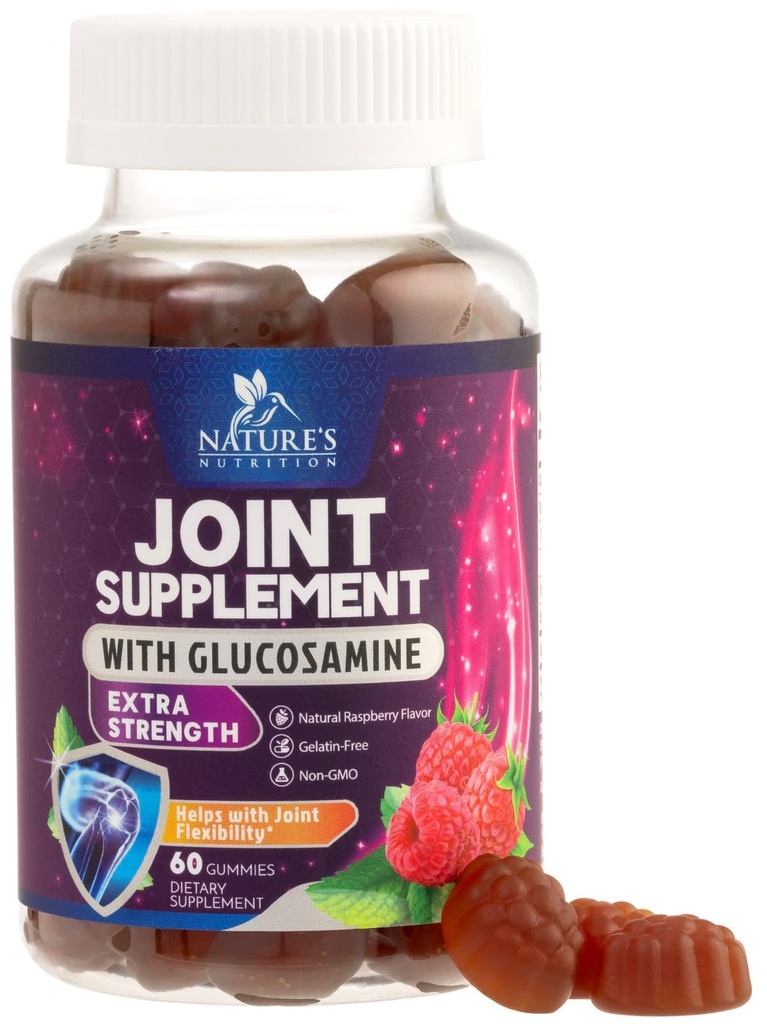 Společné podpory Glucosamine Plus Vitamin E - Příroda je doplněk společné podpory pro příležitostné nepohodlí pro záda, kolena a ruce - Chrupavka a společné zdraví a flexibilita podpora - 60 Gumy