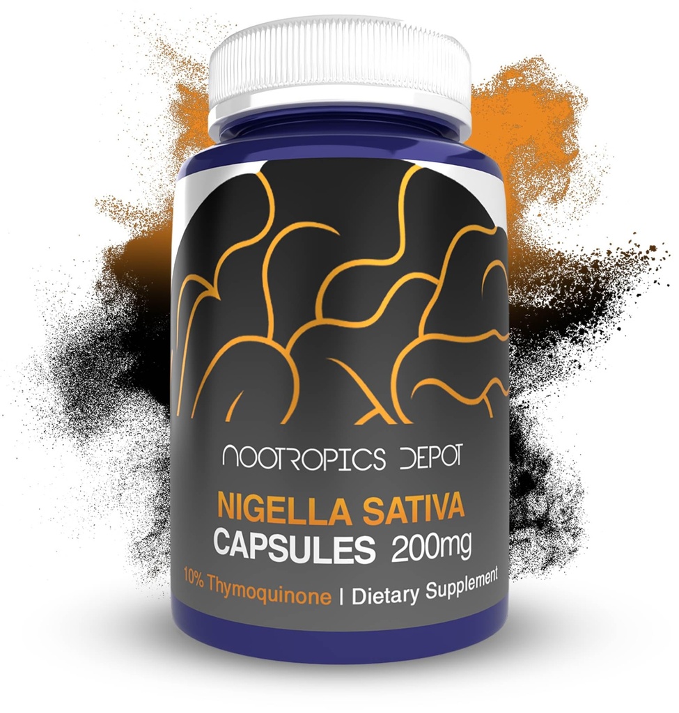 Nootropics Depot Nigella Sativa Extract Kapsle 124; 200mg CUP 124; 60 Count CUP 124; Minimum 10% Thymoquinon Content CUR 124; Black Seed Oil Extract CUR 124; Podporuje zdraví mozku, paměť, zdraví jater a imunitní funkce