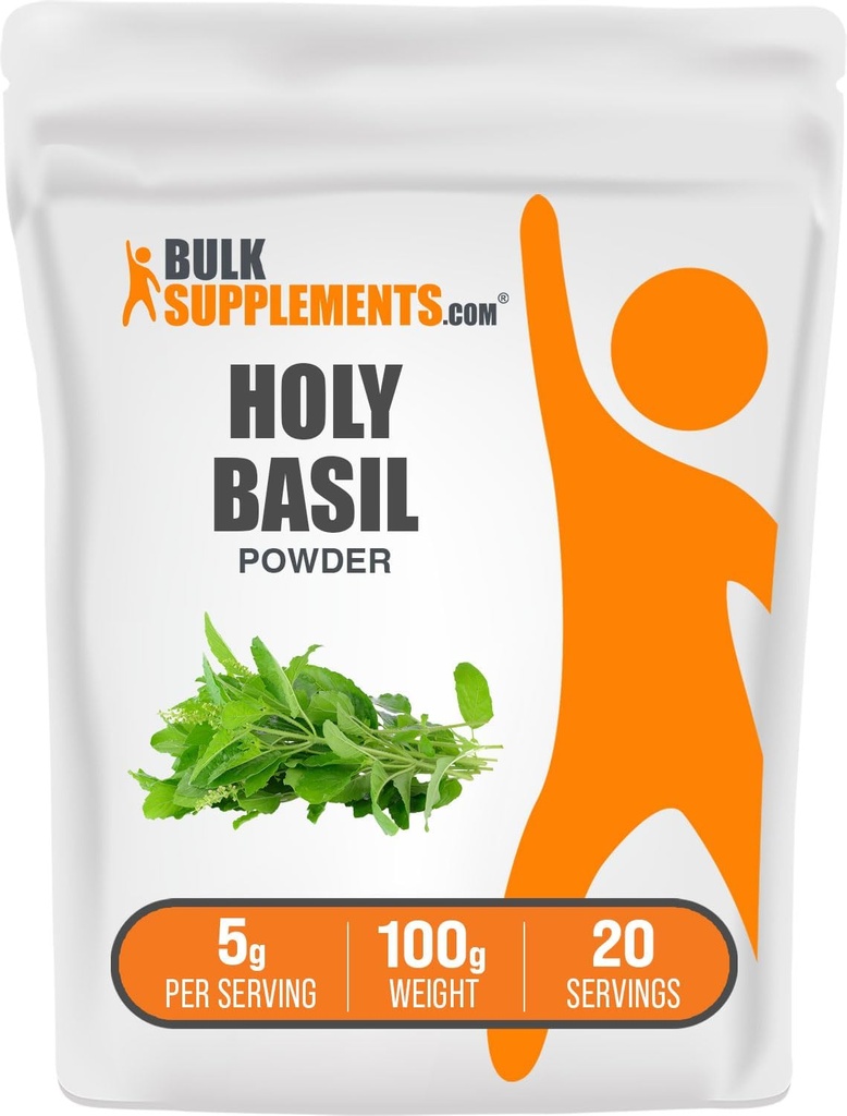 Bulksupplements.com Holy Basil Powder - Holy Basil Supplement, Holy Basil Leaf Powder - Tulsi Holy Basil, Herbal & Gluten Free, 5g per Serving, 100g (3.5 oz) (balení po 1)