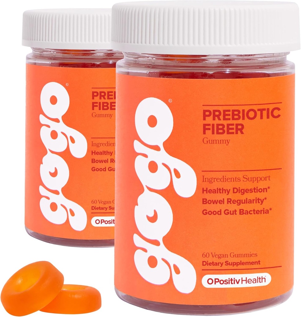 GOGO Fiber Gummies pro dospělé, 60 Počet (balení po 2) - Prebiotická Chicory Root Inulin Fiber Dodatek - Denní Gummy Fiber pro stravovací Gut zdraví - Non- GMO, Vegan & Cruelty- zdarma