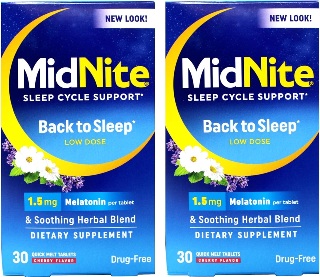 Midnite Sleep Aid for Occasional Sleepless, 30 Chewable Cherry Tablets (Value Pack of 2)