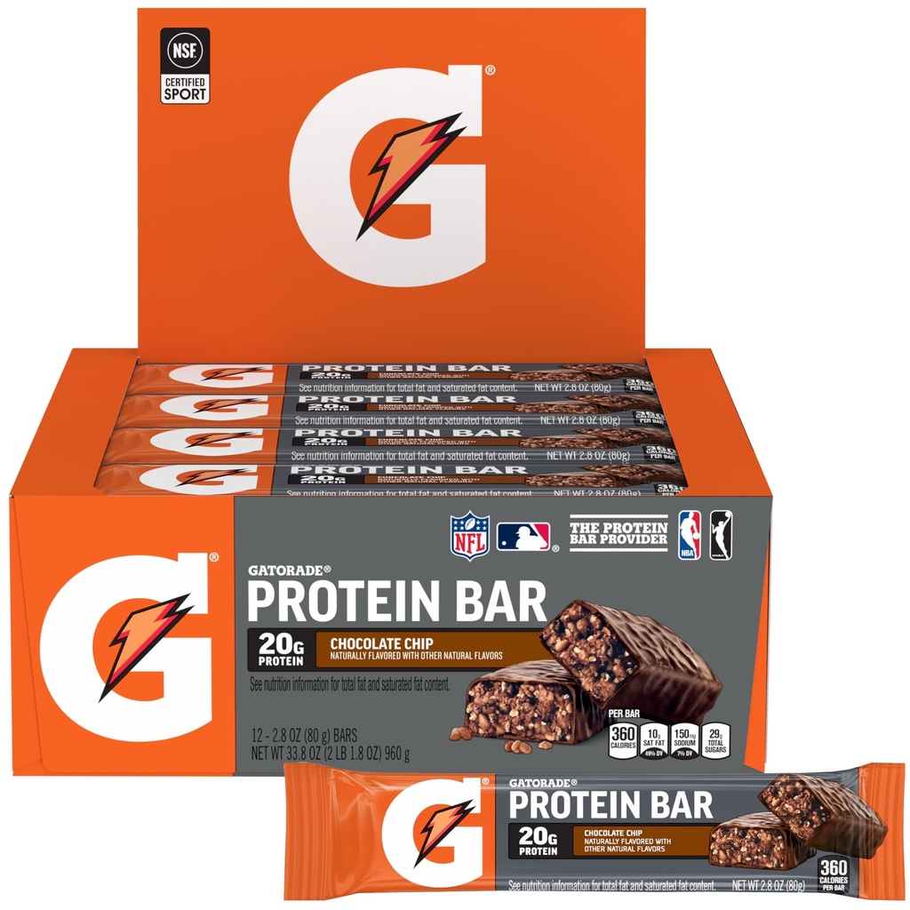 Gatorade syrovátkové proteinové recoverské tyčinky, čokoládový chip, 2,8 unce (balení po 12)
