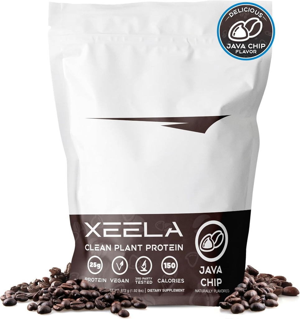XEELA Plant Based Vegan Protein Powder - Nezávisle testováno - 25g High Protein, Pea Protein for Men & Women - Vitaminy & Minerály, Non GMO, Dairy & gluten Free, LowCarb & LowFat (Java Chip)