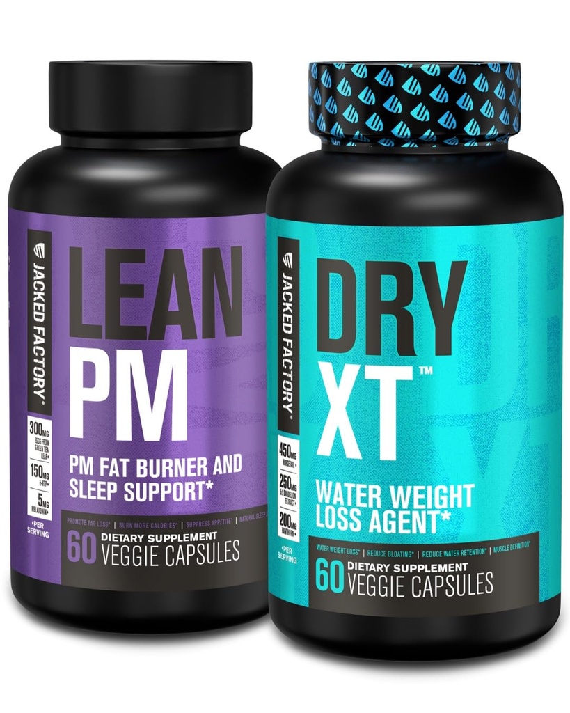 Jacked Factory Lean PM Night Time Fat Burner, Sleep Aid Supplement, & Appetite Conpressant (60 Kapsle) & Dry-XT ztráta hmotnosti vody Diurectic Pills (60 Kapsle)