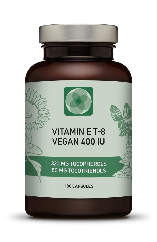 Vitamin E - všechny 8 Tokoferoly + Tokotrienoly 400 IU Vegan - Alpha Tokoferol / Tokotrienol + Beta Tokoferol / Tokotrienol + Gamma Tokoferol / Tokotrienol + Delta Tokoferol / Tokotrienol (180)