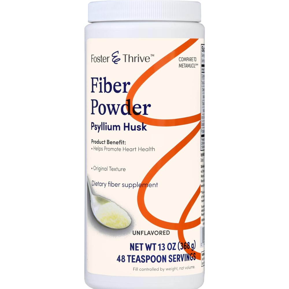 Foster & Thrive Daily Psylium Husk Powder Supplement, 4- in-1 Fiber for Digestive Health Laxative, Relieves Occasional Constolly, Sweeced w / Real Sugar, Original Flavor, 48 Dávky