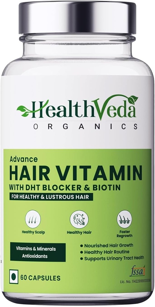 Generické Organics Advance Vlasové vitamíny s DHT Blocker & Biotin IR 124; Klinicky osvědčené vlasové vitamíny pro muže a ženy - 60 Veg Kapsle