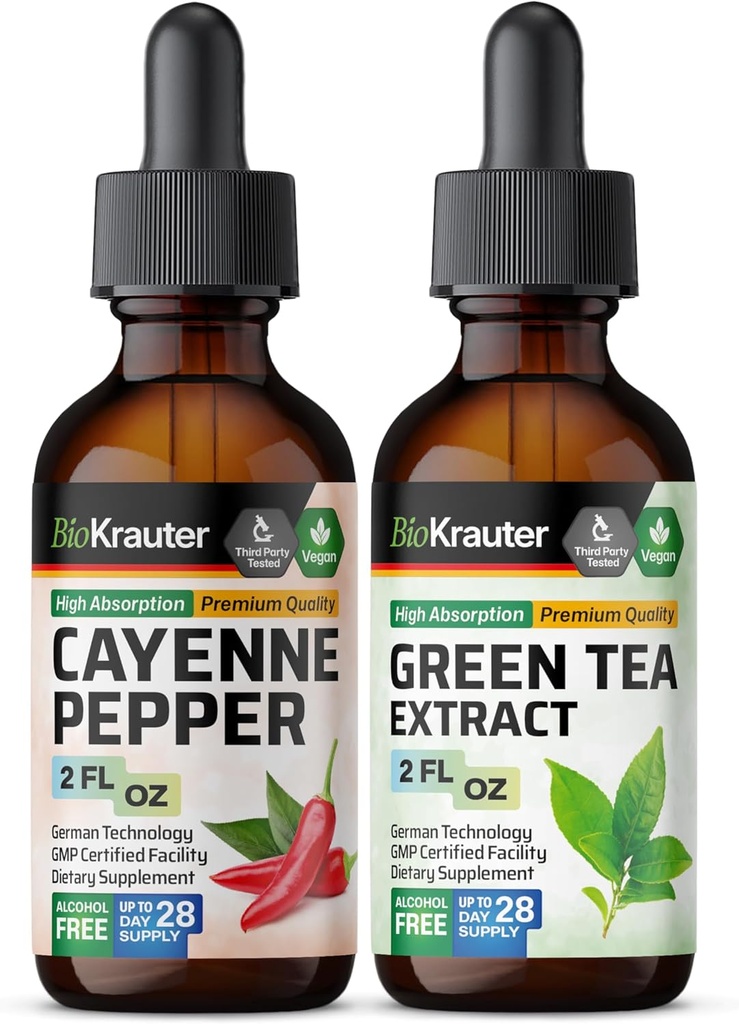 BIO KRAUTER Cayenne tinktura 2 Fl. Oz. & Green Tea tinktura 2 Fl. Oz.
