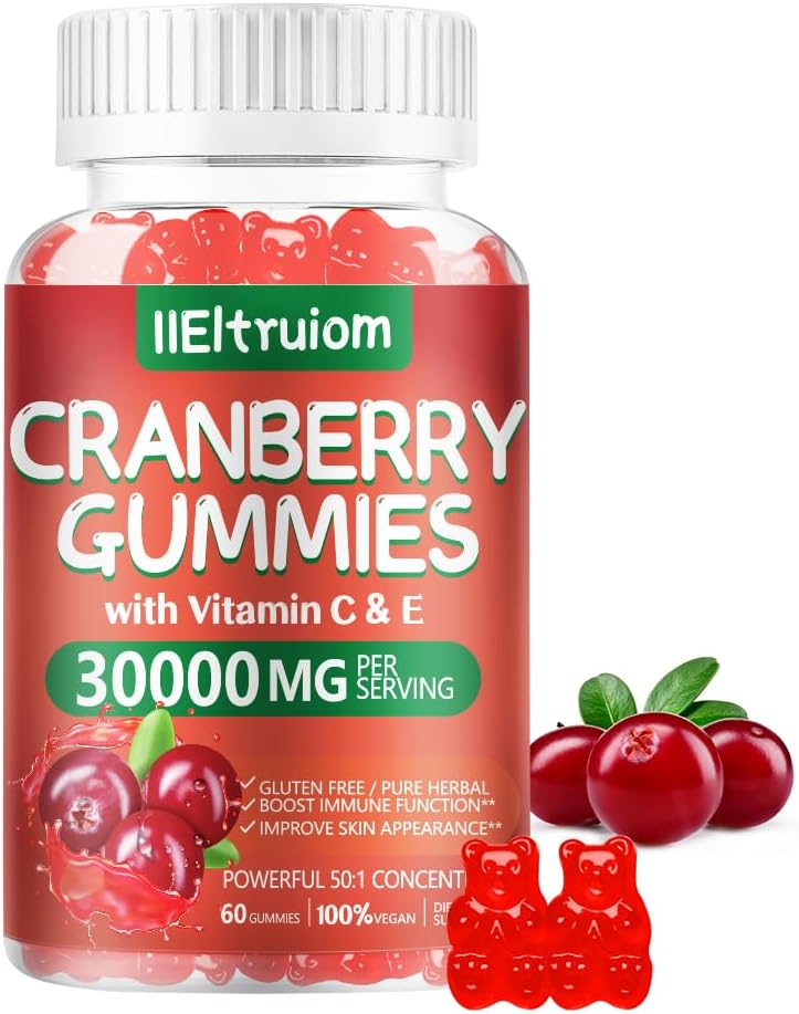 Brusinkové gumy Močové Trakt Zdraví pro ženy a muže, 50X koncentrát Extrac, Vitamin C & E, Brusinkové gumy pro ženy s ibišek na podporu imunity, 60 Počítání