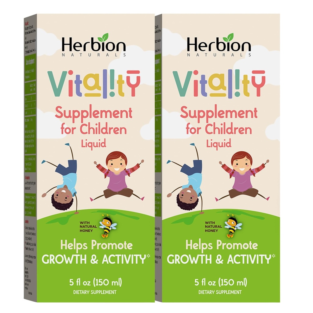 HERBION Naturals Vitality Dodatek pro děti, Promotes Růst a appetit, Relieves Únava, Zlepšuje duševní a fyzikální výkon, pro děti 1 rok & nad, 5 Fl Oz (balení po 2)