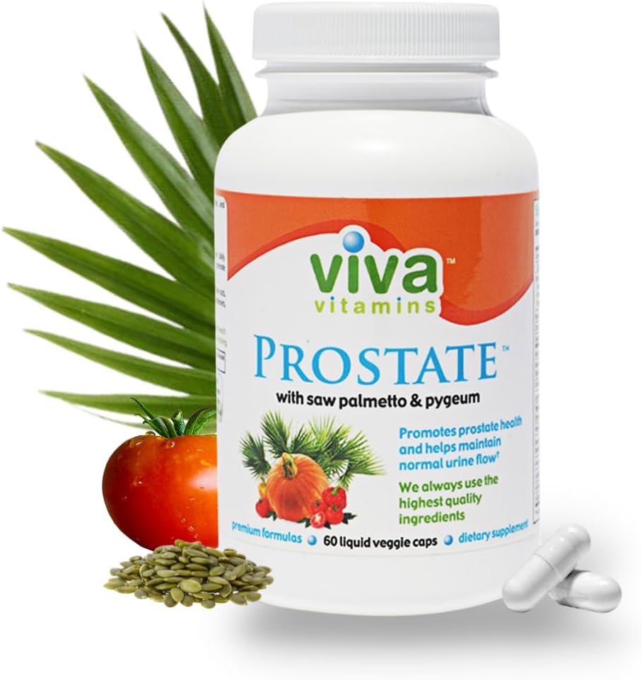 Viva Vitamíny Prostate Zdravotní doplňky pro muže - s Pygeum, dýňový olej, a Saw Palmetto pro muže, Prostate doplňky pro muže, Prostate Formule pro zdraví močových měchýřů, 60 Veggie Caps