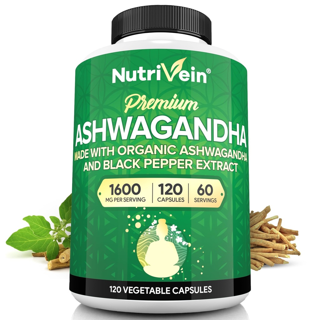 Živina Ashwagandha pro muže a ženy - 1600mg - Vylepšená s Black Pepper - Vysoce-Absorpční kořenový prášek Ashwagandha Doplňky pro rovnováhu nálady, Restful Sleep, & Focus - 120 Vegan Kapsle