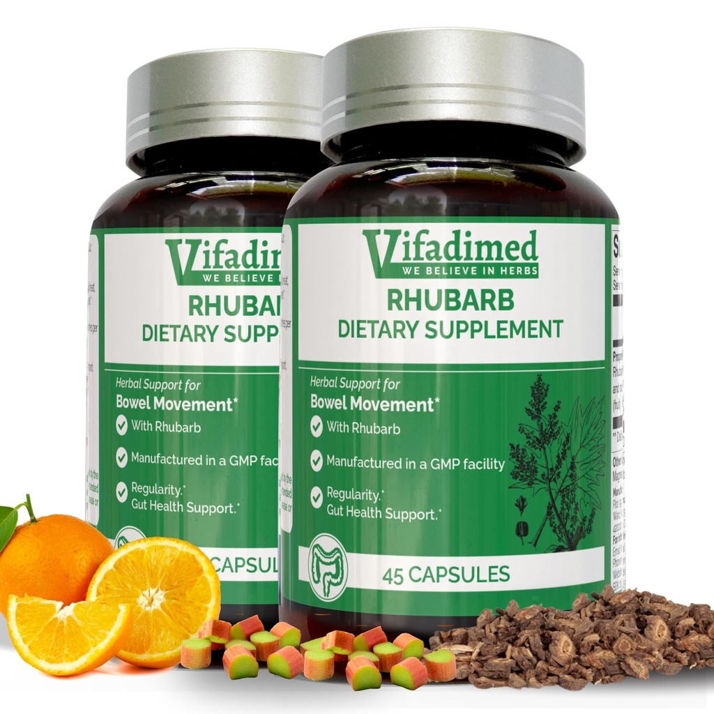 Rhubarb- Bylinné Zácpa Podpora, Gut Motility Dodatek, Gentle Non- Laxative, Přírodní Stool změkčovadla, Bloating & Gas Relief, Denní Bowel Hnutí, Bylinné Poop pilulky, 90 Kapsle