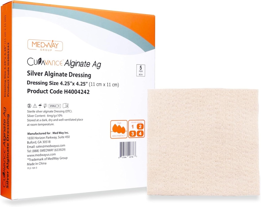 MedVance MedHeal Silver Calcium Alginate Ag Sterile Vysoce Absorbent Dressing, (4.25 "x 4.25") 5 dresinků / Box, 5 Počet (balení po 1)