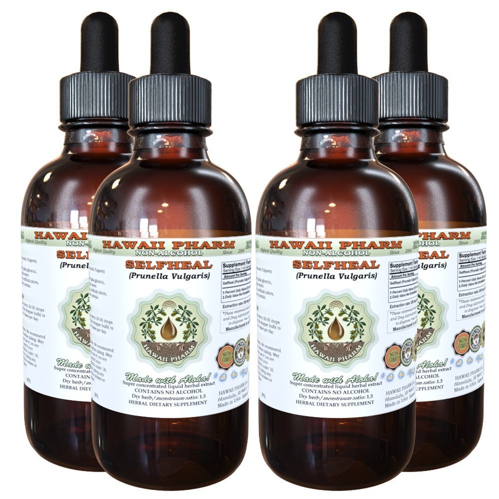Selfheal Alcohol- Free Liquid Extract, Organic Selfheal (Prunella Vulgaris) Sušený Herb Glycerite přírodní bylinný dodatek, Hawaii Pharm, USA 4x4 fl.oz
