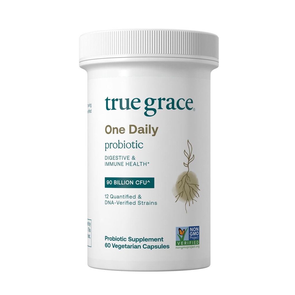 True Grace One Daily Probiotic - 60 Vegetariánských kapslí - 90 Milionů CFU - Gut, Divestical & Imunitary Health Support Blend with Prebiotic Fiber - Gluten & Soy Free - 60 Služeb