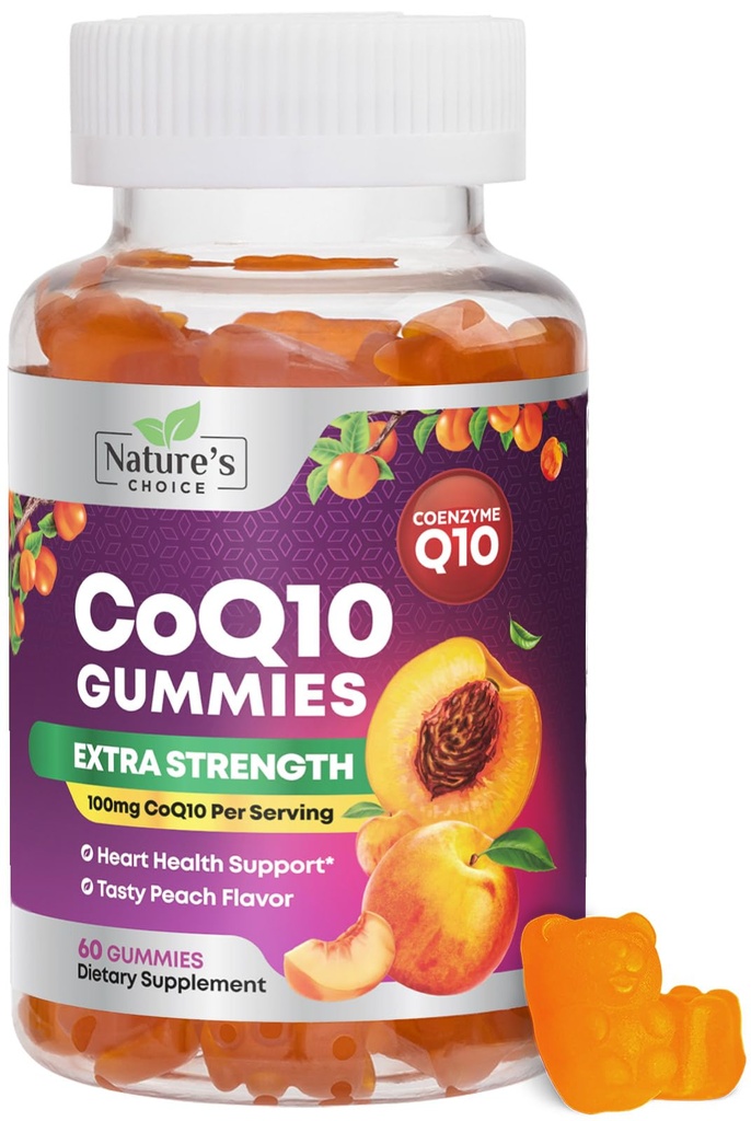 CoQ10 Gummies pro dospělé 100mg - 3X síla, vysoká absorpce, Antioxidant doplněk pro podporu a výrobu energie pro srdce, Ultra Coenzym Q10 vitaminy, Coq 10 doplňky - 60 CoQ10 Gummies