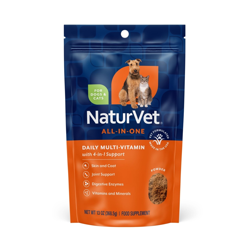 NaturVet All- in- One Dog Dodatek - pro společnou podporu, Digestion, Kůže, Coat Care - Pes Multivitamíny s minerály, Omega-3, 6, 9 - Wheat- Free Vitamíny pro psy - 13- Ounce Powder