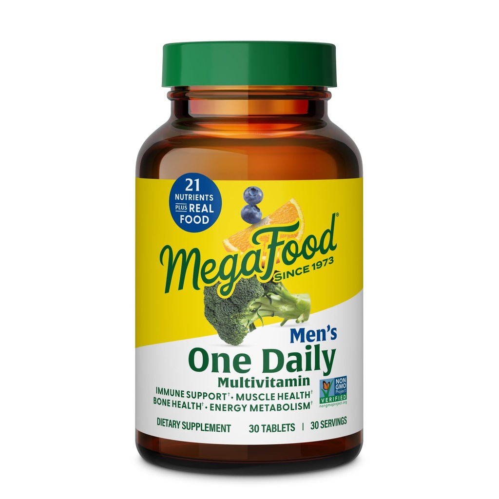 MegaFood One Daily Mens Multivitamins - Multivitamin pro muže - Vitamin C, Vitamin D3 & Vitamin B12 - Svalová, Energetický metabolismus & Imunitní podpora - Vegetariánské, Gluten zdarma - 30 Tablety, 30 Služeb