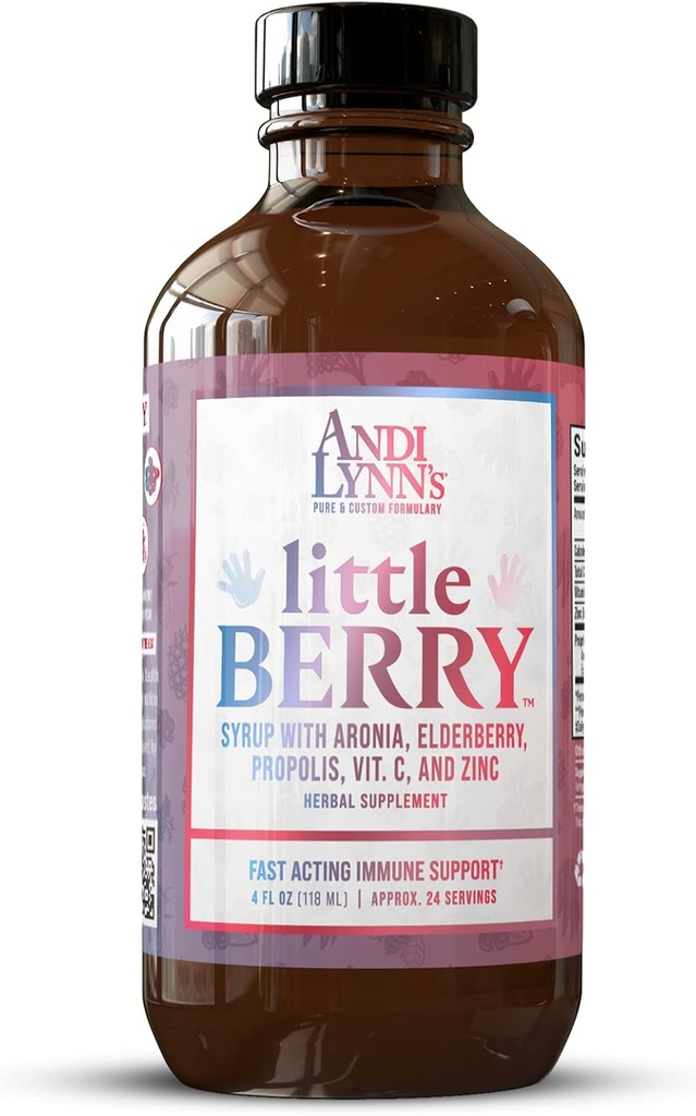 Andi Lynn 's LittleBerry, Elderberry Sirup for Kids - Organic Vitamin C & Zinek, Bylinný dodatek - Fast- acting Imunitation Support, 4oz - Čisté Elderberry Sirup for Children' s Wellness