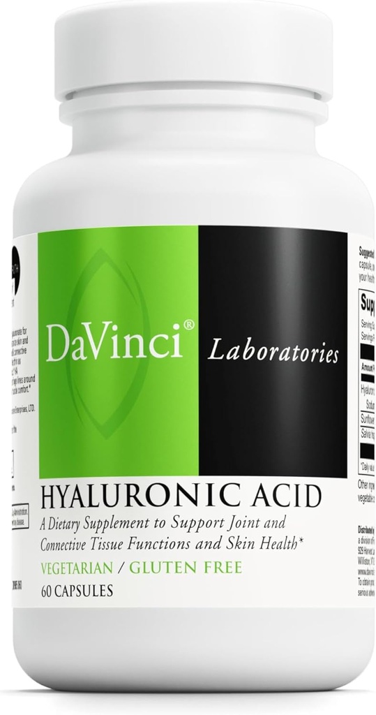 DaVinci Labs Hyaluronic Acid - Dietní dodatek k podpoře kloubu, chrupavky a zdraví kůže * - S Hyaluronic Acid, slunečnice Lecithin a Salvia Hispanica Powder - Gluten- Free - 60 Vegetariánské Caps