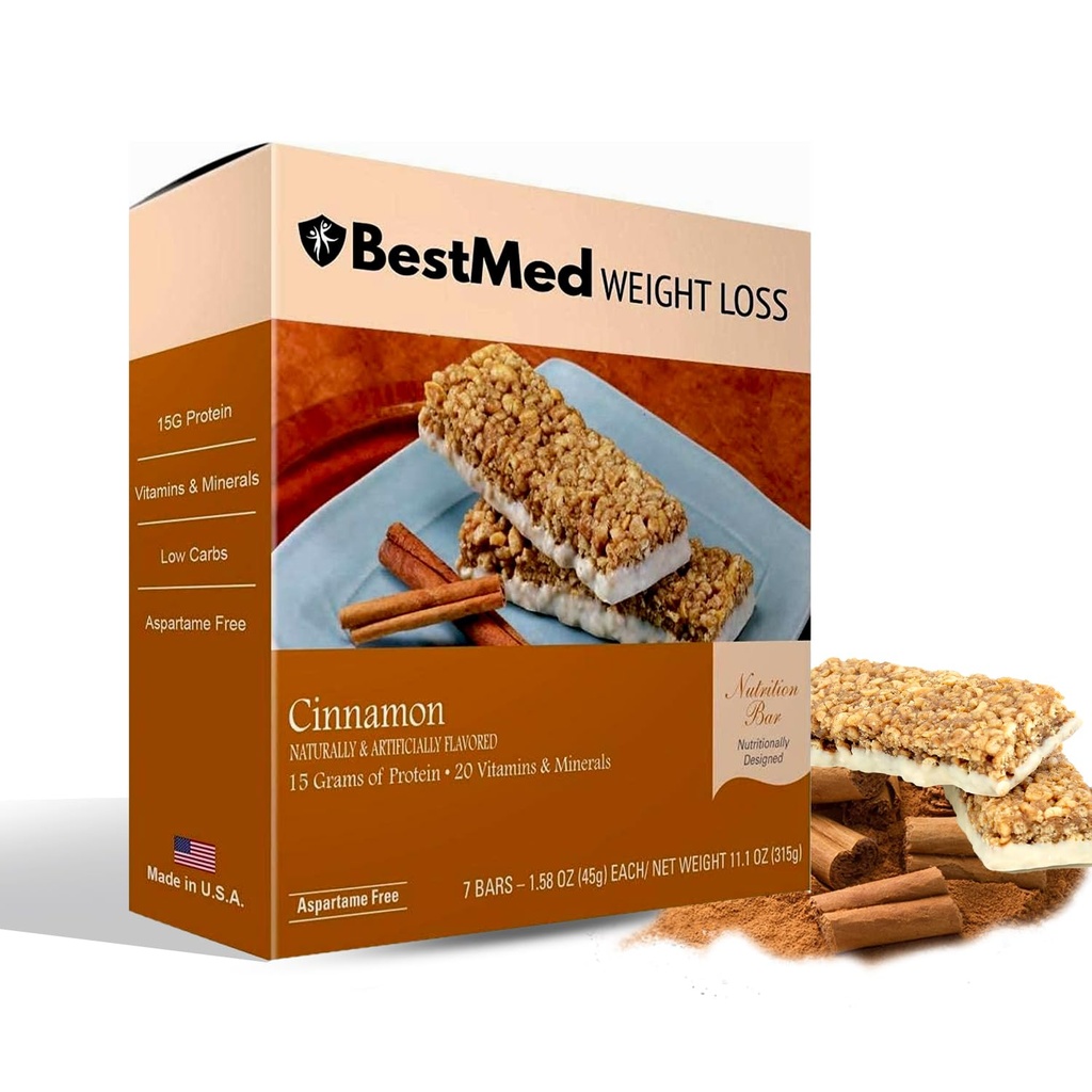 BestMed - High Protein Nutrition Bar - Low- Carb, 15g Protein, Nízký cukr, Nízké kalorie, Jídelní Náhradní Bar (Skořice, 1 Box - 7 Počet)