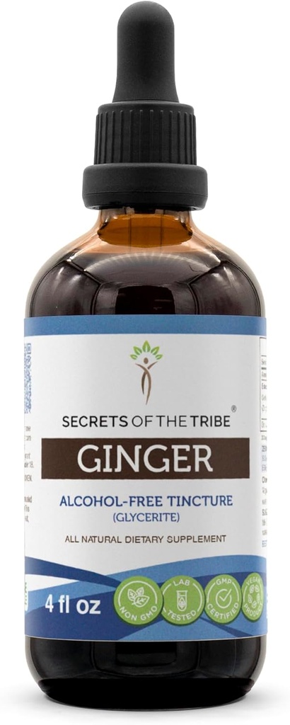 Tajemství Tribe Ginger Tincture Alcohol- Free Extract, Ginger (Zingiber officinale) Sušený kořen 4 OZ