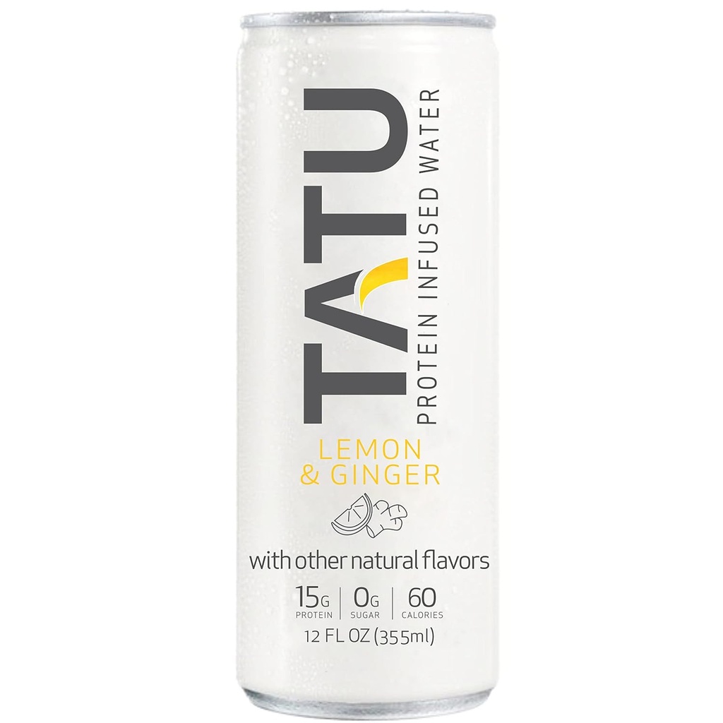 TATU Ready- To- Drink Protein Infuzní voda Lemon Ginger 24 Pack. 15 gramů syrovátkového proteinu izolát, 0 gramů cukru, pouze 60 kalorií. Lemon Ginger a Orange Mango. Gluten Free, bez laktózy.