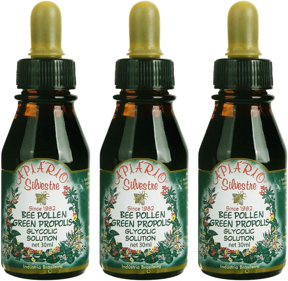 3 Lahvičky Apiario Silvestre Bee Pollen & Brazil Green Bee Propolis Liquid - Glykolické extract- Non Alkoholik, Vosk zdarma, Cukr zdarma