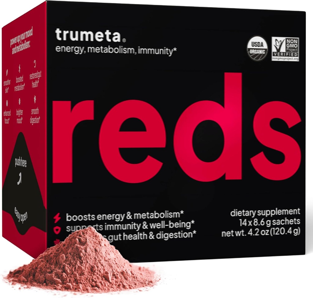 Superfoods Reds Powder Packs - pro Imunitní podporu a Memory I Červené Superfoods Powder Antioxidanty Polyfenoly Směs s organickým Acai Berry, Goji Berry, Granátová jablka - 14 Sachety