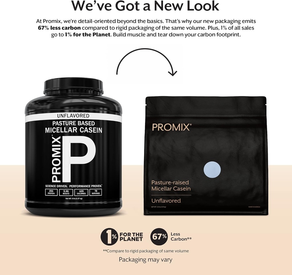 ProMix Nutrition Kasein Protein Powder - Grass- Fed, Pasture Raised, Slow Release 25g Micelar Casein - 5.4g BCAAs gluten Free, Sugar Free, Soy Free - Neochucené, 5lb