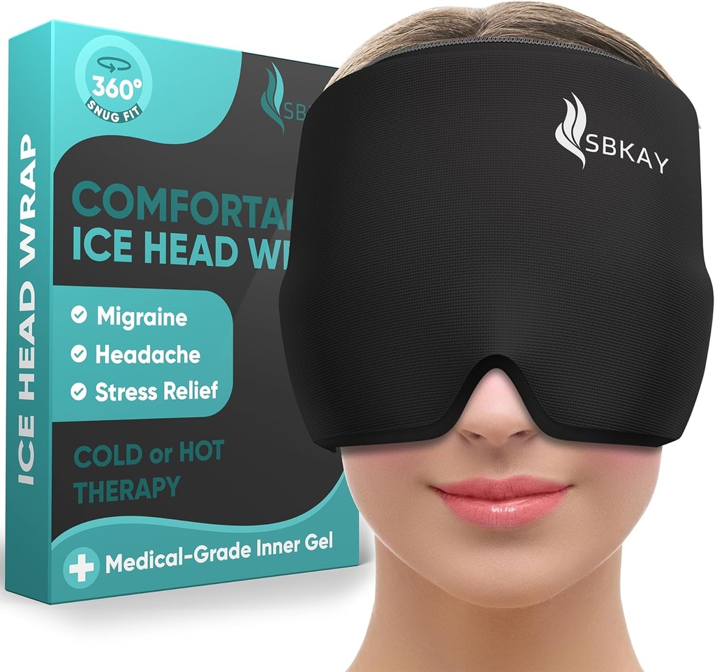 Pohodlné Migréna Bolest hlavy Relief Cap - Migréna Ledová hlava Wrap s 360 ° Form Fitting Design - Gel Ice Cap - Přírodní horká nebo studená terapie pro bolest hlavy, Napětí, Puffy Eyes, Stress -Jedna velikost sedí všechny