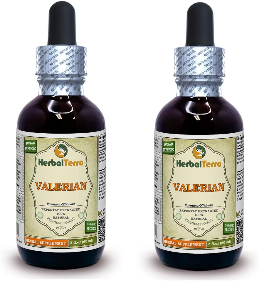 Valerian (Valeriana officinalis) Tincture, Organic Sured Roots Liquid Extract (Značka: HerbalTerra, Proudly Made in USA) 2x2 fl.oz (2x60 ml)