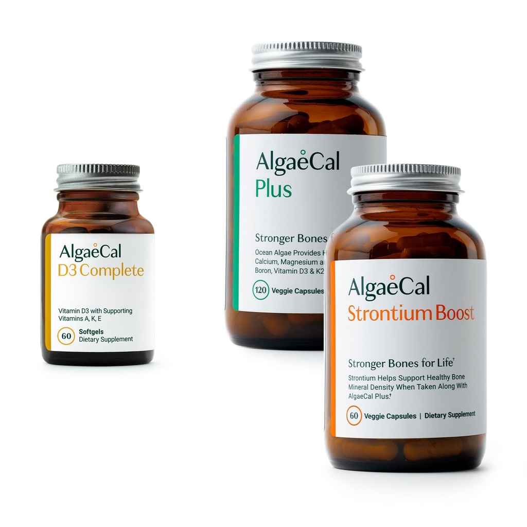 ALGAECAL Bone Health Bundle - D3 Complete (1000 IU) + K2, Vitamin E, Vitamin A & Plant- Based vápník Klinicky podporované ke zvýšení hustoty kostí
