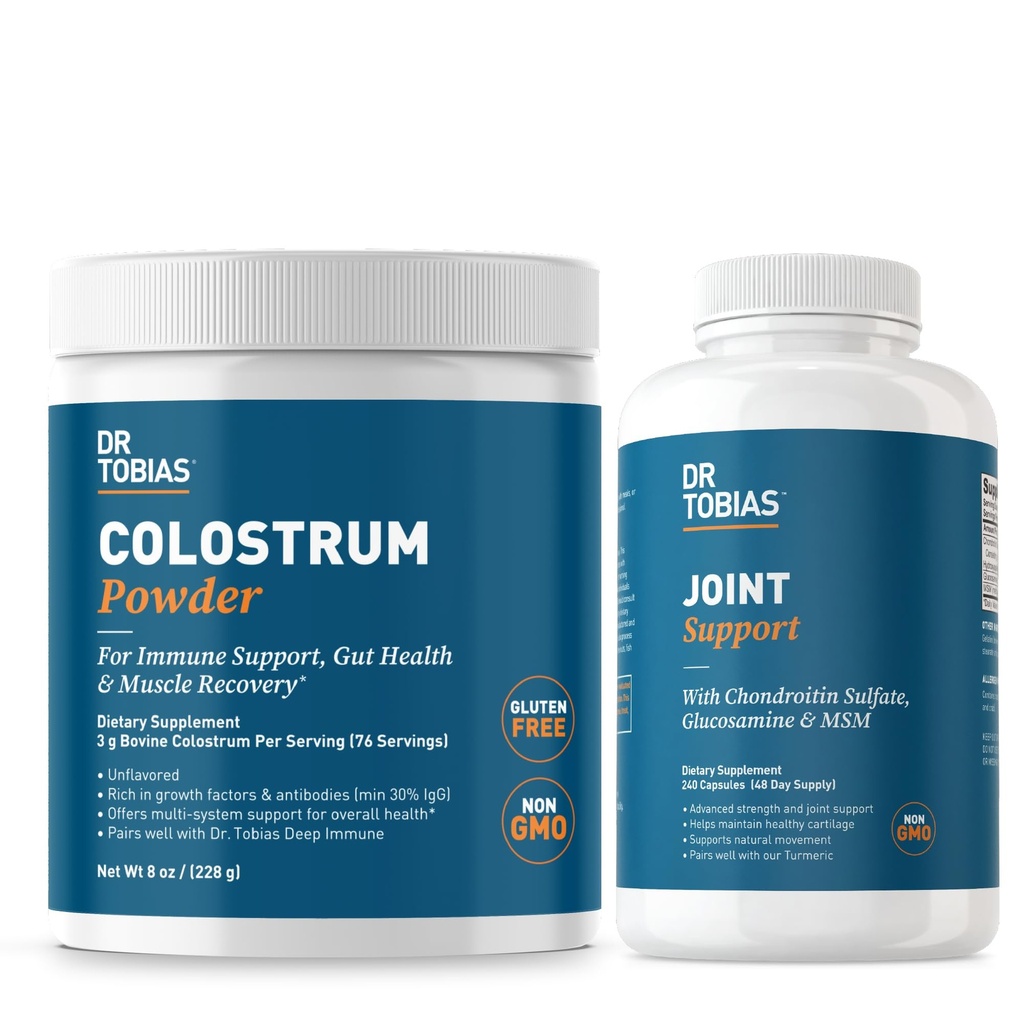 Dr. Tobias Joint Support Supplementary and Colostrum Powder - Podporuje společnou mobilitu, zdraví chrupavek a imunitní funkci - Non- GMO