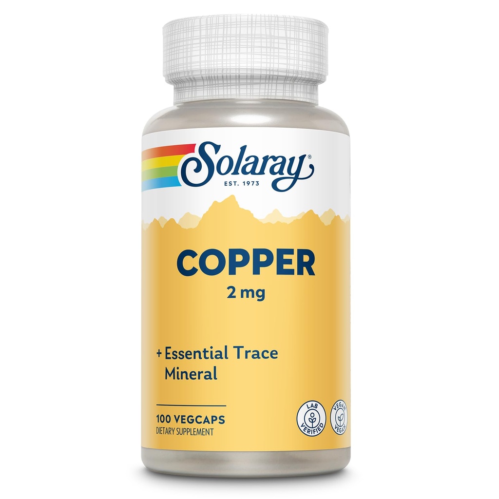 Solaray Copper 2 mg 2x124; Zdravá forma červených krvinek, imunitní a nervová funkce