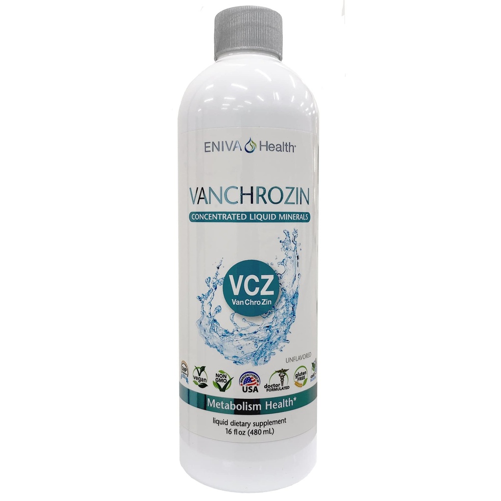 Eniva Health VANCHROZIN Liquid Ionic Minerals Supplement, Vanadium, Chrom & Zinek, Diabetic Friendly, 16 Fl Oz, 96 Servings