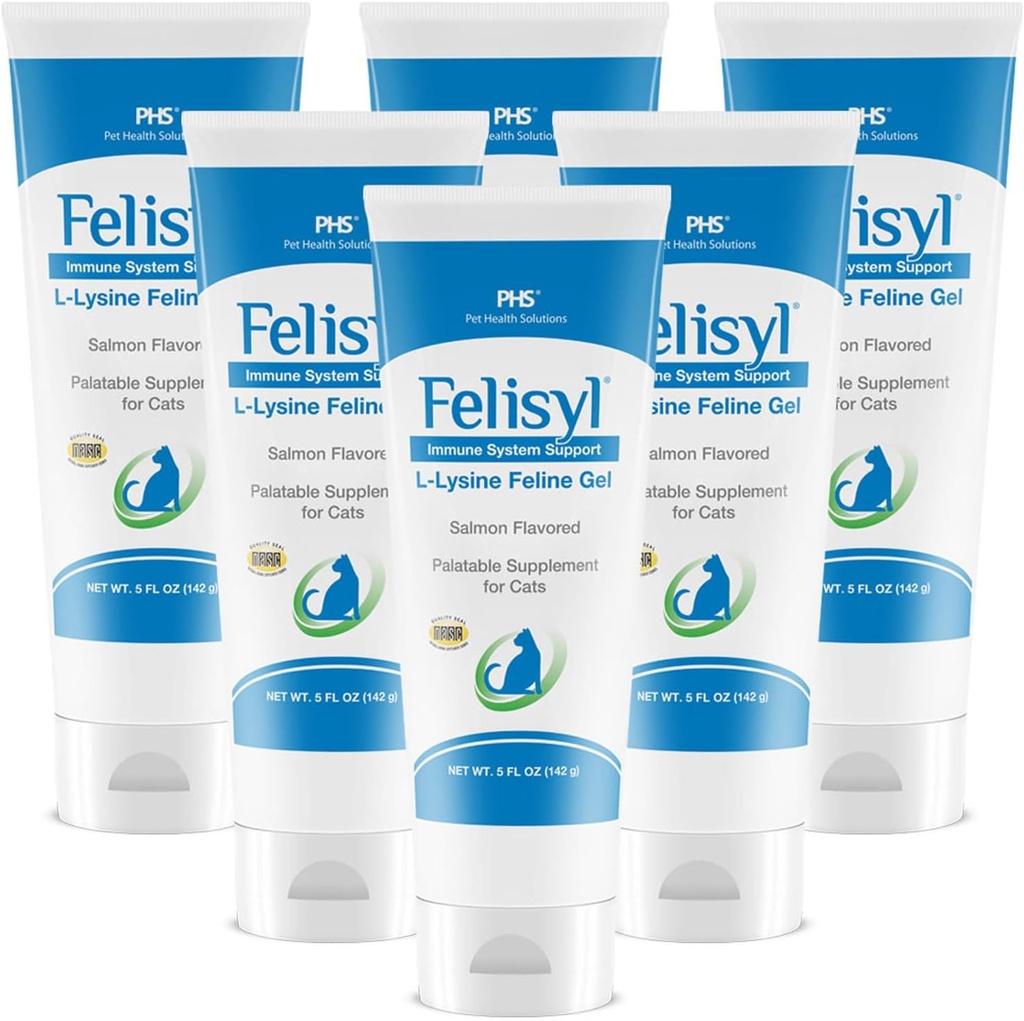 L- lysinový gel pro kočky (5oz) - podporuje imunitní, respirační a oční zdraví. Easy Sneezing, Runny Nose, a Watery Eyes. Chutné losos Flavor - Made in The USA (6 Pack)