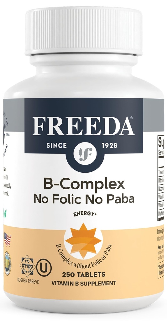 Freeda vitamin B Complex No Folic No PABA - Super B Complex Kosher vitamin dodatek s vitaminem B1 Vitamin B2 Vitamin B3 Vitamin B6 Vitamin B12 - Vit B Complex B pro ženy a muže (250 Ct)