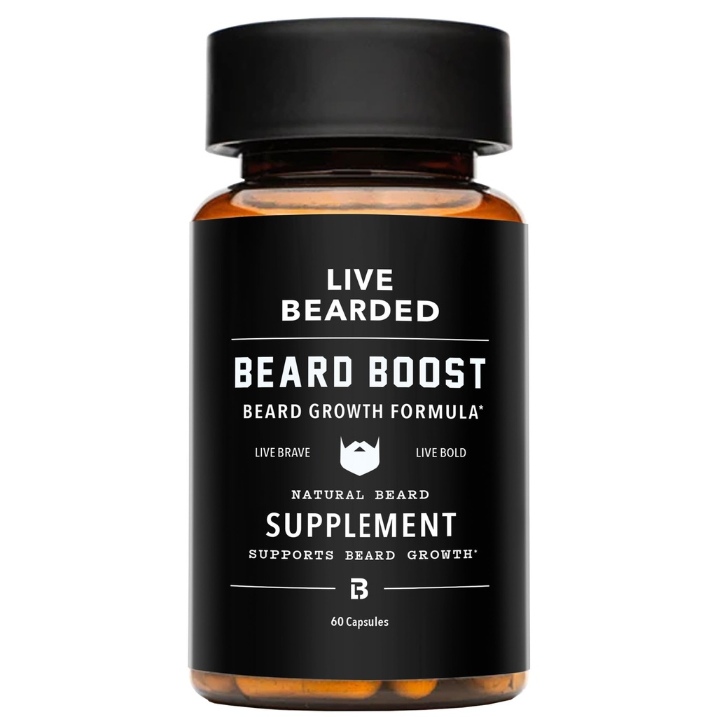 Live Beard Beard Boost - Vousy růstové vitamíny pro muže s biotin, kolagen, silika, Fo-Ti kořene - Facial Hair Growth pro muže, Vyrobeno v USA 124; 30- denní dodávky