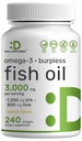 DEAL DOPLŇUJÍCÍ Omega 3 Doplňky rybího oleje, 3,000mg per Serving, 240 Softgels - EPA 1,200mg + DHA 900mg - Bezproblémové pilulky, Lemon ochucené, Wild Catched - Brain & Heart Support - Mercury Free, Non- GMO