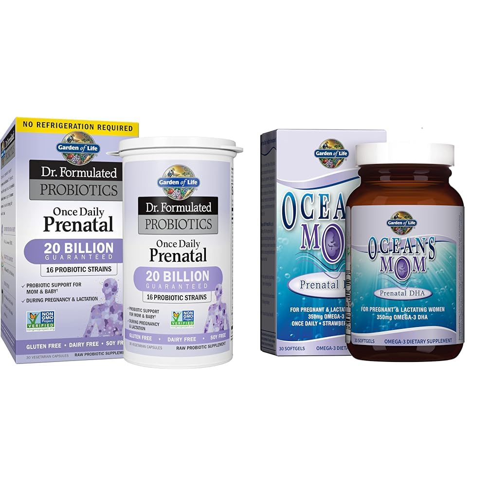 Zahrada života - Dr. Probiotika Jednou denně Prenatal & Oceans Mom Prenatal Fish Oil DHA, Omega 3 Rybí olej dodatek