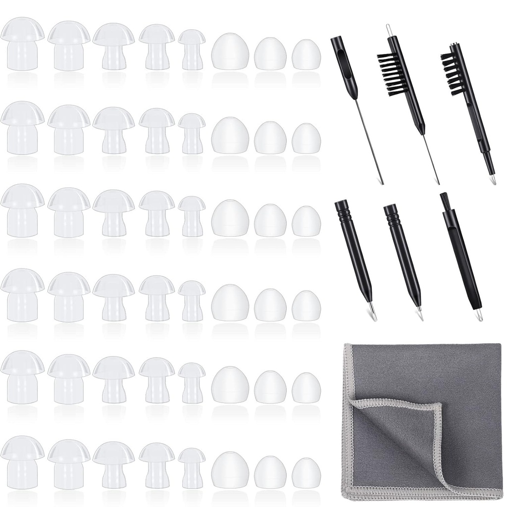 48 Kusy pomůcky pro sluch Tipy Domes Univerzální Domy pro Earbud Tip Nahrazení, BTE Příslušenství zvukového zesilovače a 7 Kusy Čisticí nástroje se sametovým sáčkem