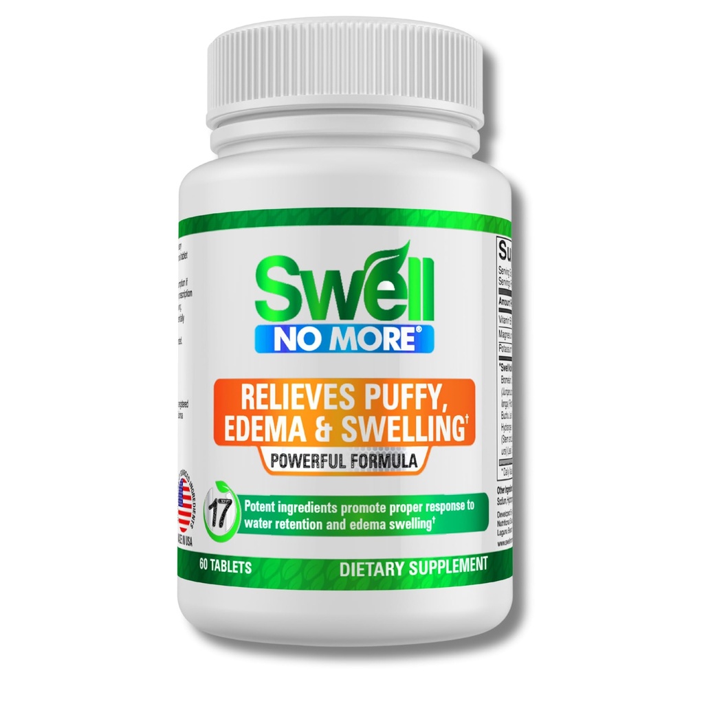 SwellNoMore přírodní doplněk snižuje zadržování vody, nadýmání, Puffy Oči, Otoky Nohy, Otoky Nohy, Otoky kotníky a jiné typy Edema & Otok, Rychlé a přirozeně -1 láhev (1 měsíc dodávky)