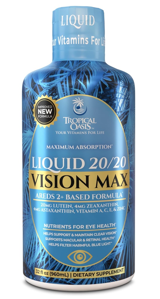 Liquid 20 / 20 Vision - Eye Vitamin Formule w / 20mg Lutein, 4mg Zeaxanthin, 4mg Astaxanthin pro podporu Vize - Max Absorption - Great Taste & No Pills to Swallow - 32 Serv, 32oz