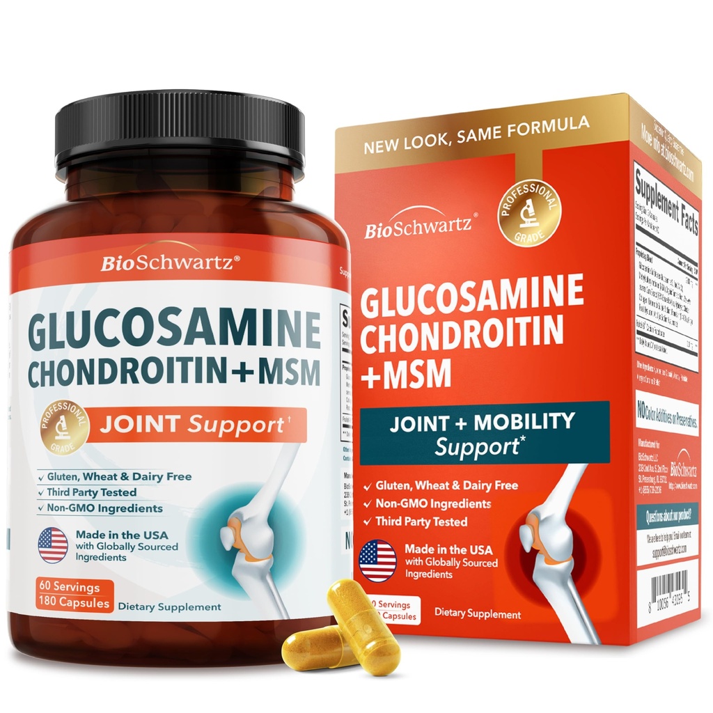 Glucosamine Chondroitin MSM Joint Support Supplement - Collagen Peptides, Turmeric and Ginger, Hyaluronic Acid, Glucosamine Chondroitin Sulfát pro Joint Comfort - Gluten Free, Non GMO, 180 Kapsle