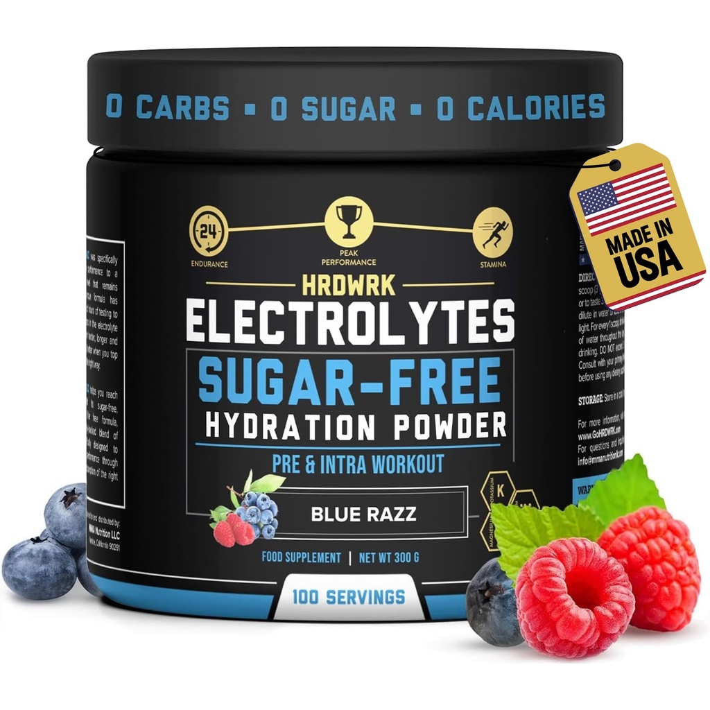 HRDWRK Electrolytes Powder with Magnesium, Draslík - Sugar Free Electrolytes Boost Endurance a snížit únavu s tímto Electrolytes Dodatek - Maximální hydratace - Keto Friendly
