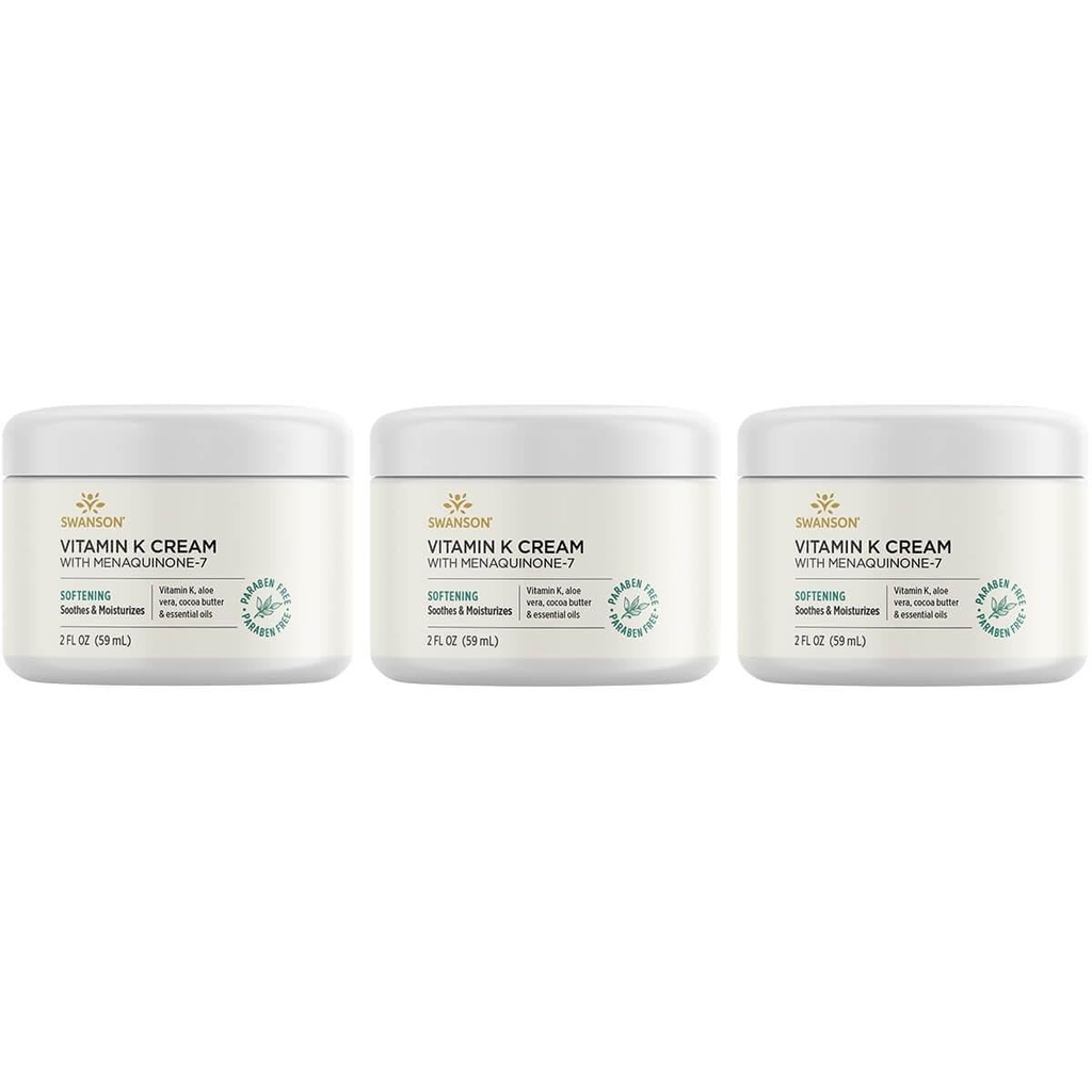 Swanson Vitamin K Cream s Menaquinone- 7 - Oční krém pomoci minimalizovat vzhled temných kruhů pod očima - Topical Cream pomoci Nourish a rozjasnit pleť - (2 Fl Oz) (3 Pack)