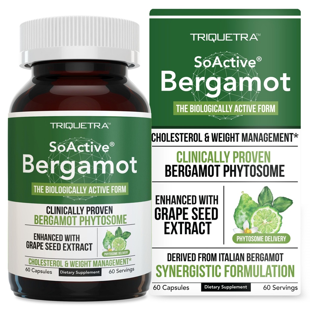 SoActive Bergamot: 2.5X Efektivnější, Italský Citrus Bergamot Phytosome - Klinicky validované 124; Enhanced with Grape Seed Extract - Podporuje Cholesterol & Weight Management (60 Kapsle)