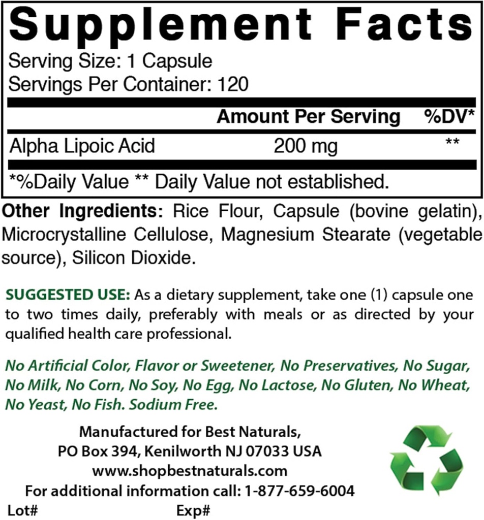 Nejlepší Naturals Alpha Lipoic Acid 200 Mg & B-100 Komplex